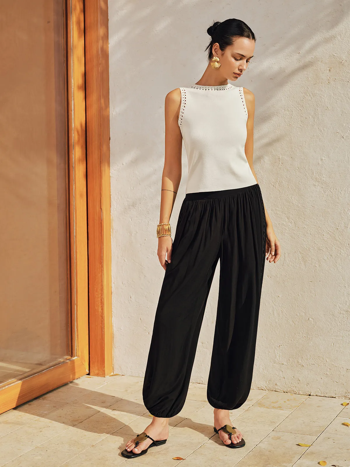 Wavy Lace Side Cutout Jogger Pants sold by COMMENSE product image thumbnail 5