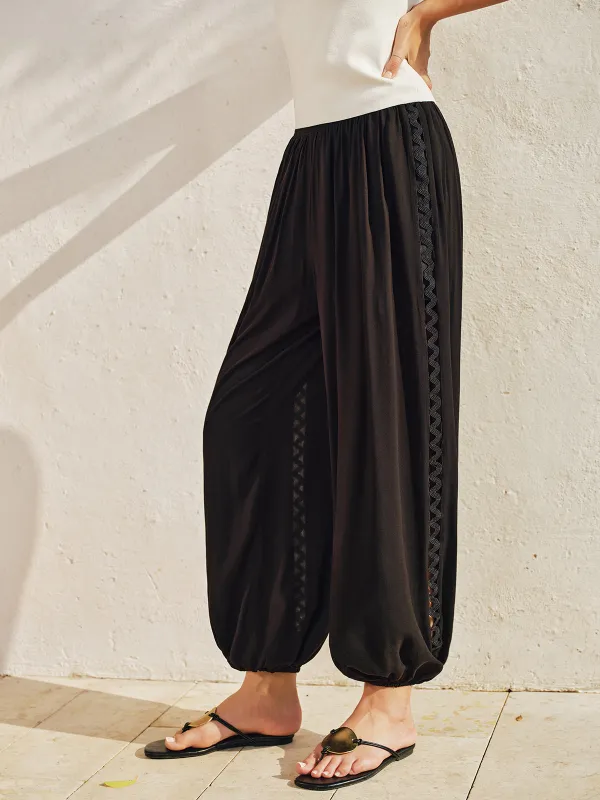 Wavy Lace Side Cutout Jogger Pants made by COMMENSE