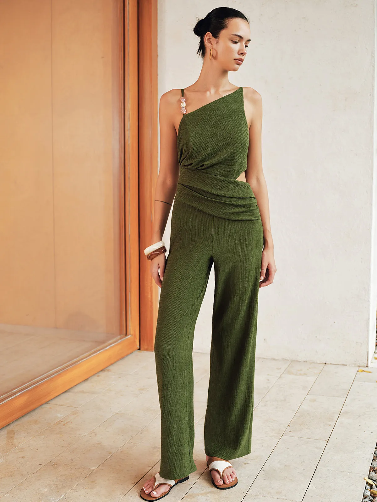 Asymmetrical Bead Cutout Top & Pants Set sold by COMMENSE product image thumbnail 3