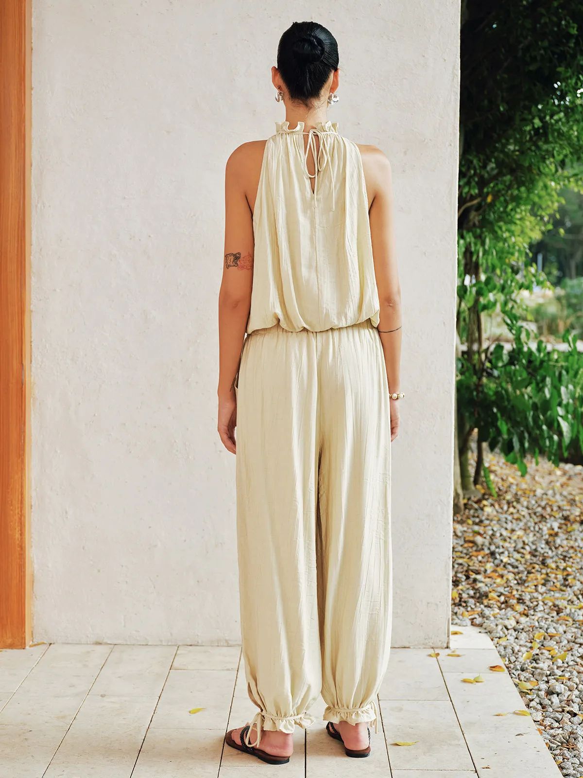 Crinkle Ruffle Neck Top & Jogger Pant Set sold by COMMENSE product image thumbnail 4