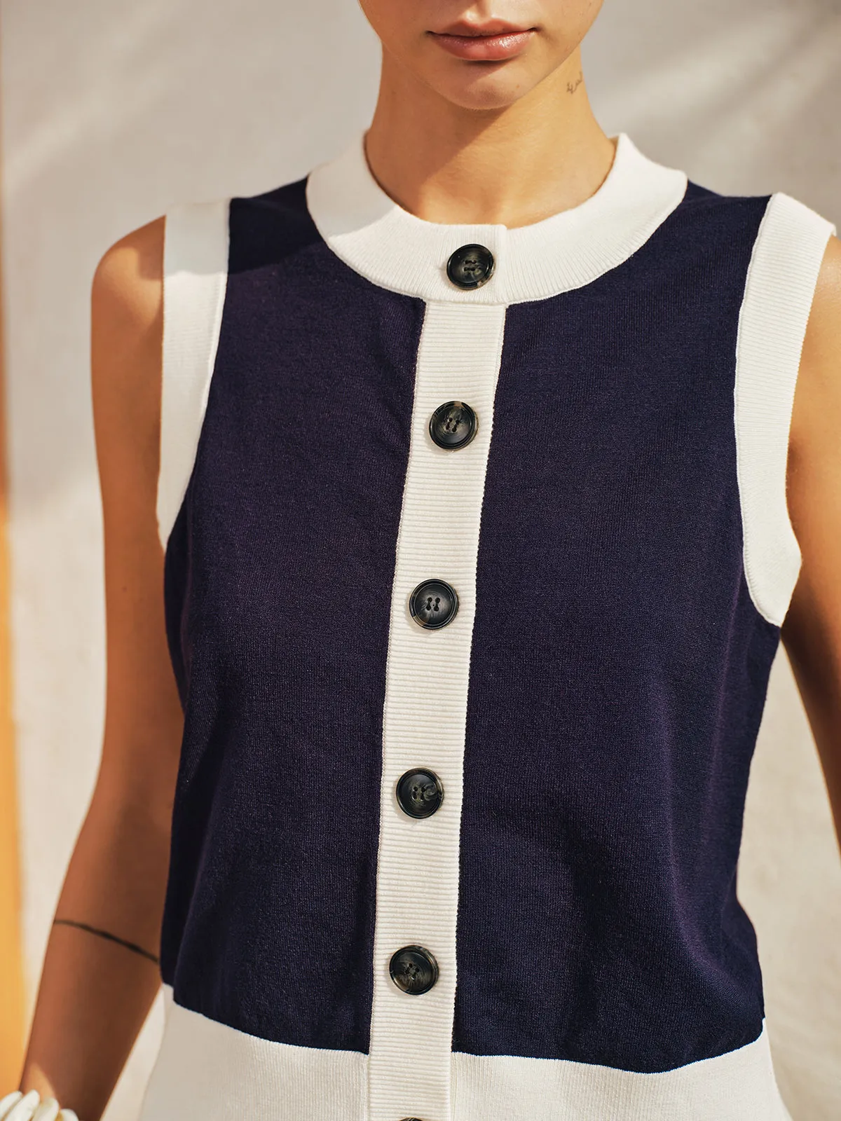 Color Block Button Front Knit Top sold by COMMENSE product image thumbnail 2