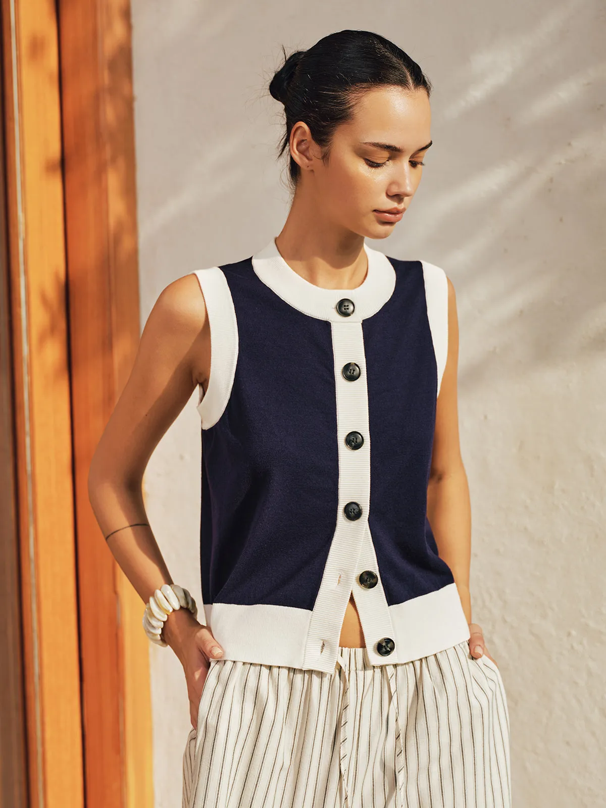 Color Block Button Front Knit Top sold by COMMENSE product image thumbnail 3