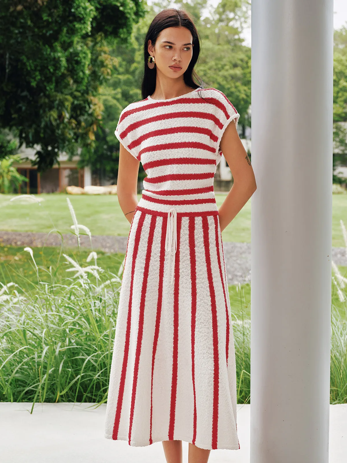 Striped Textured Knit Midi Dress sold by COMMENSE product image thumbnail 4