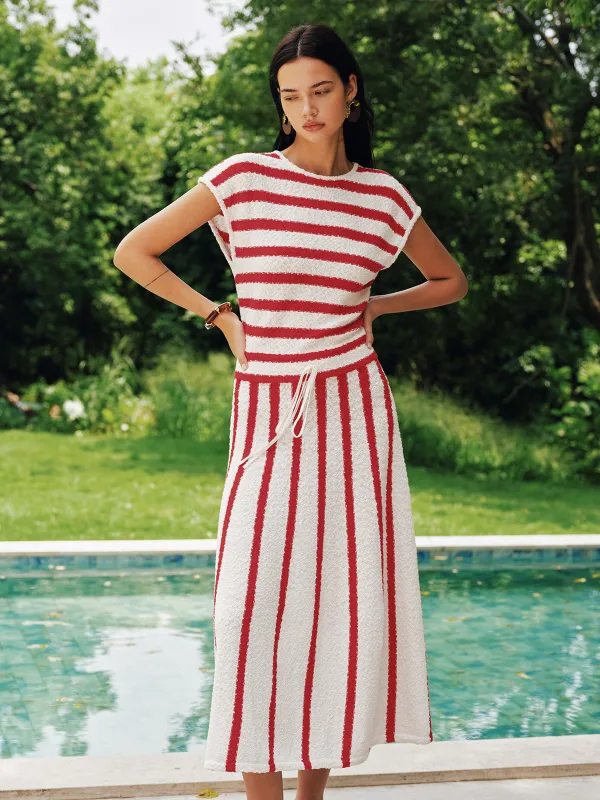 Striped Textured Knit Midi Dress made by COMMENSE
