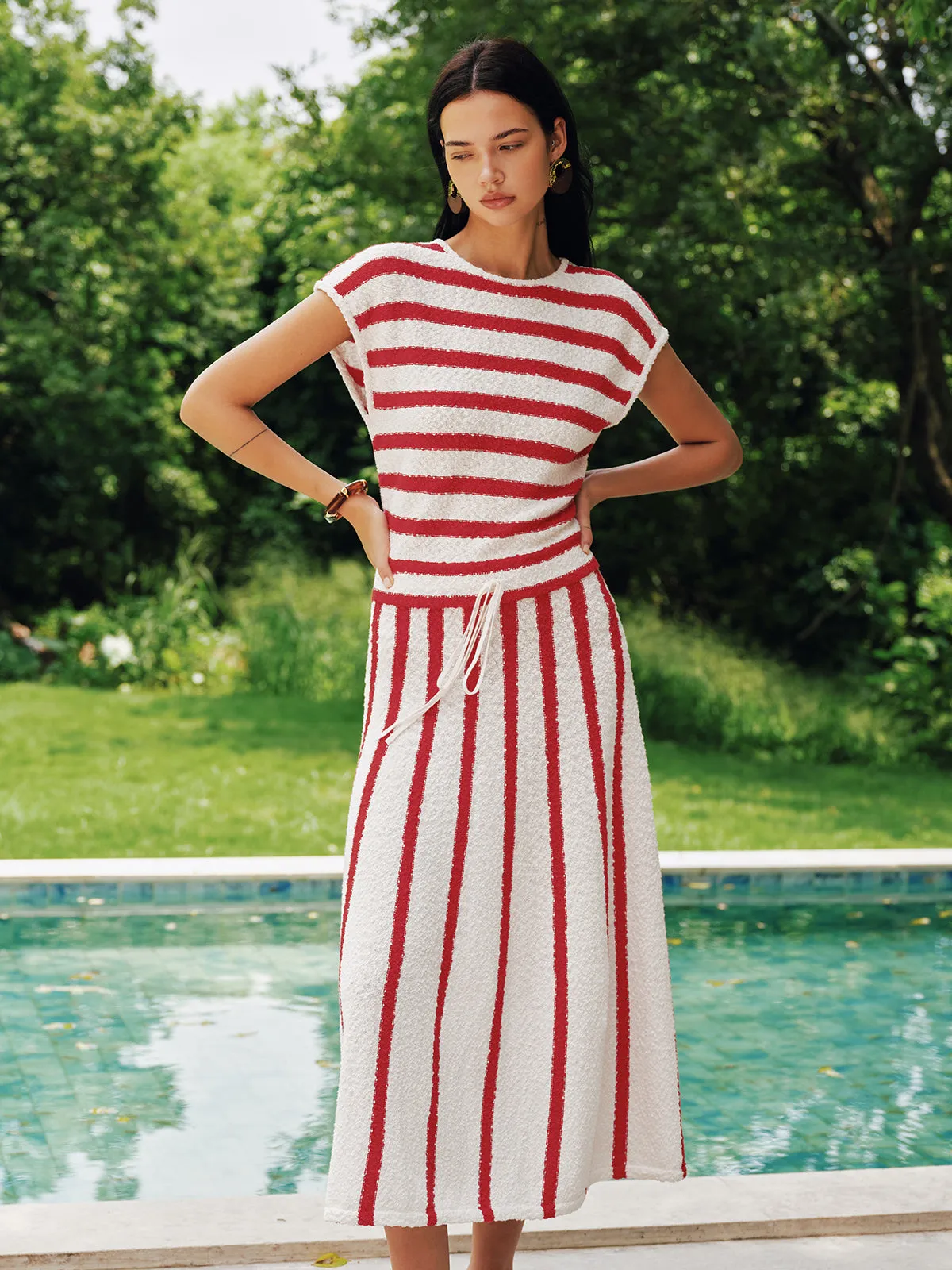 Striped Textured Knit Midi Dress sold by COMMENSE