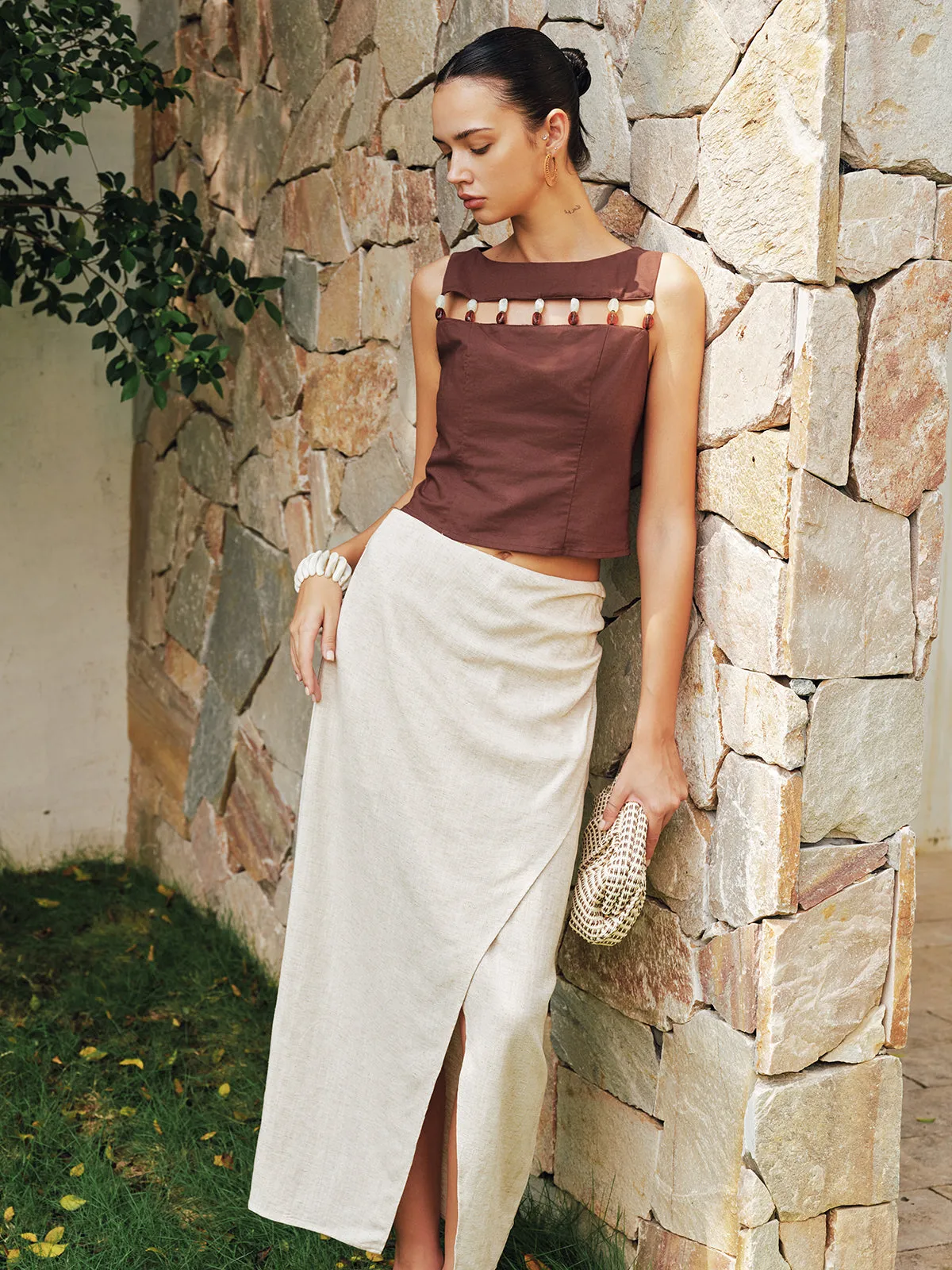 Bead Cutout Cotton Linen Tank Top sold by COMMENSE product image thumbnail 3
