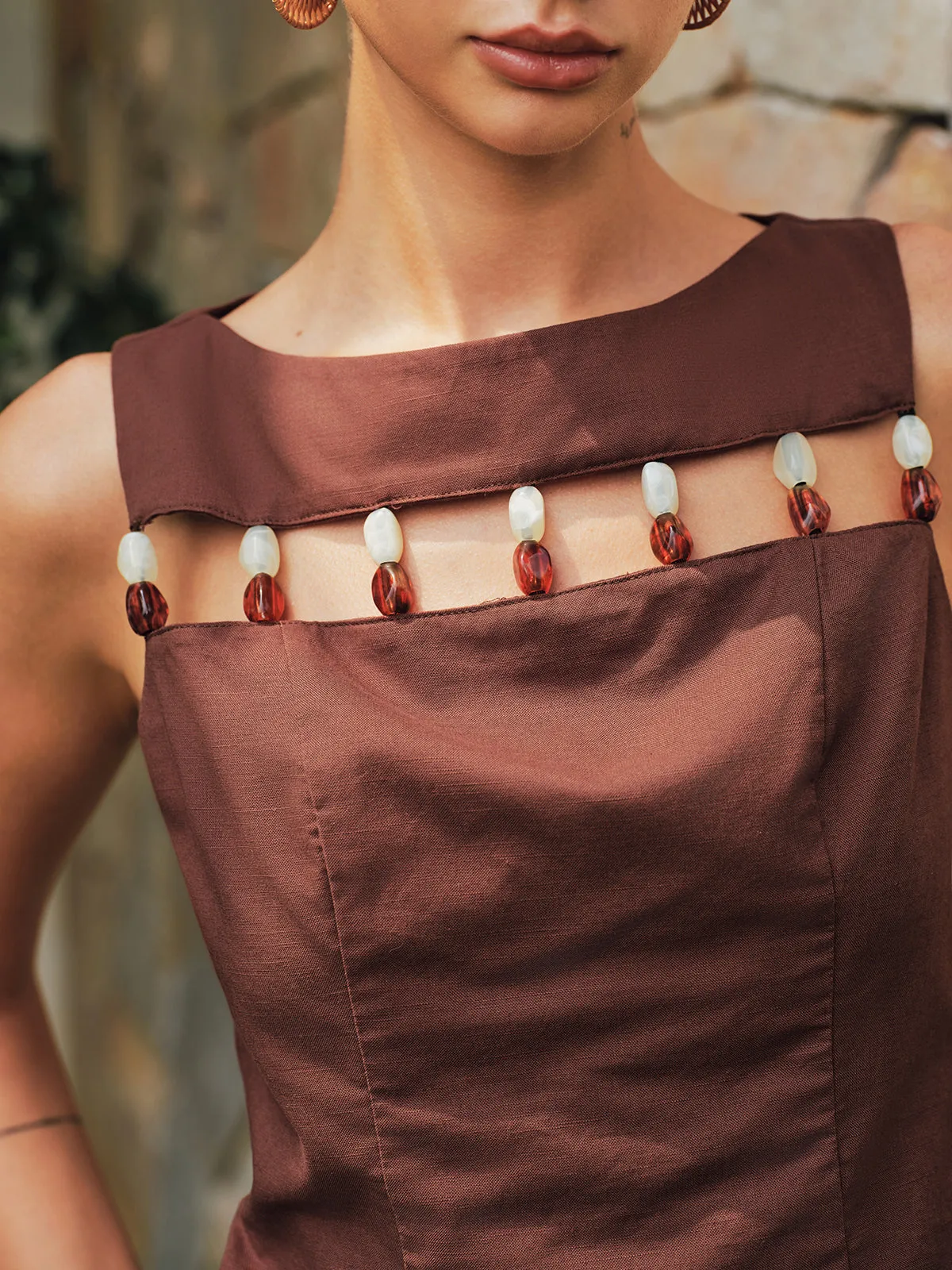 Bead Cutout Cotton Linen Tank Top sold by COMMENSE product image thumbnail 4
