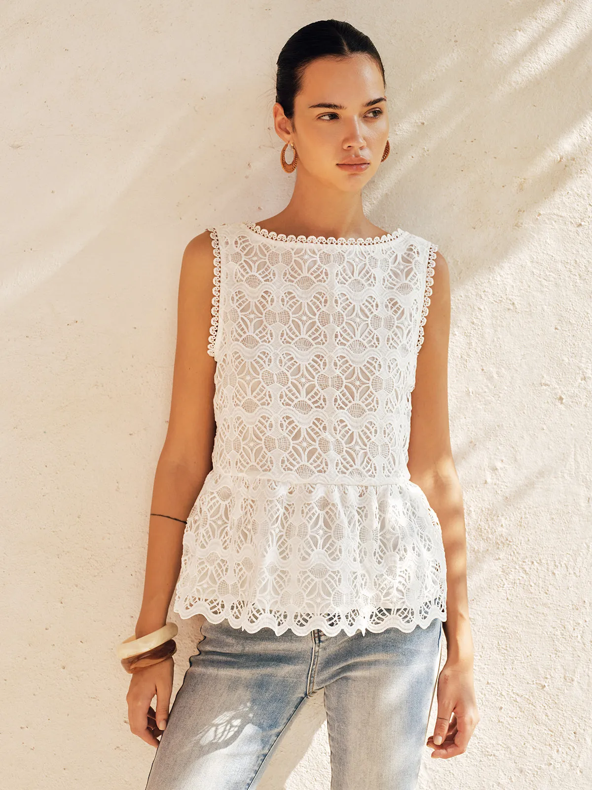 Guipure Lace Peplum Backless Sleeveless Top sold by COMMENSE product image thumbnail 4