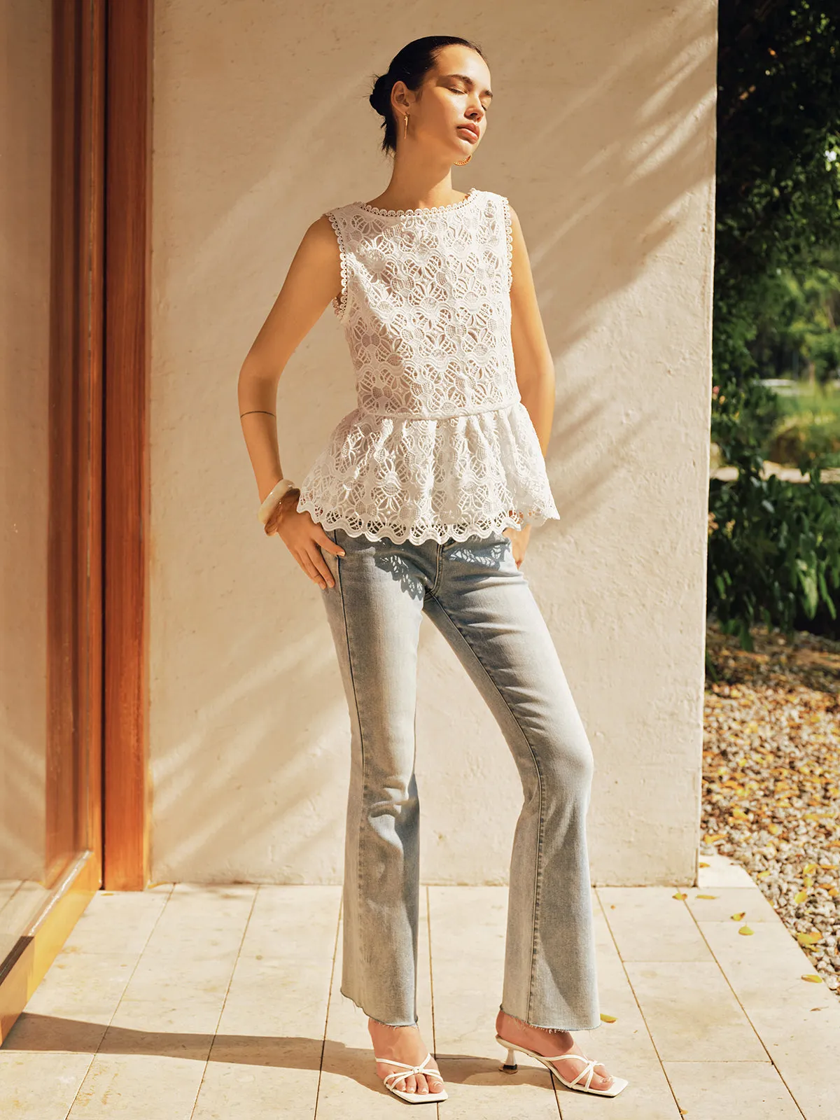 Guipure Lace Peplum Backless Sleeveless Top sold by COMMENSE product image thumbnail 2