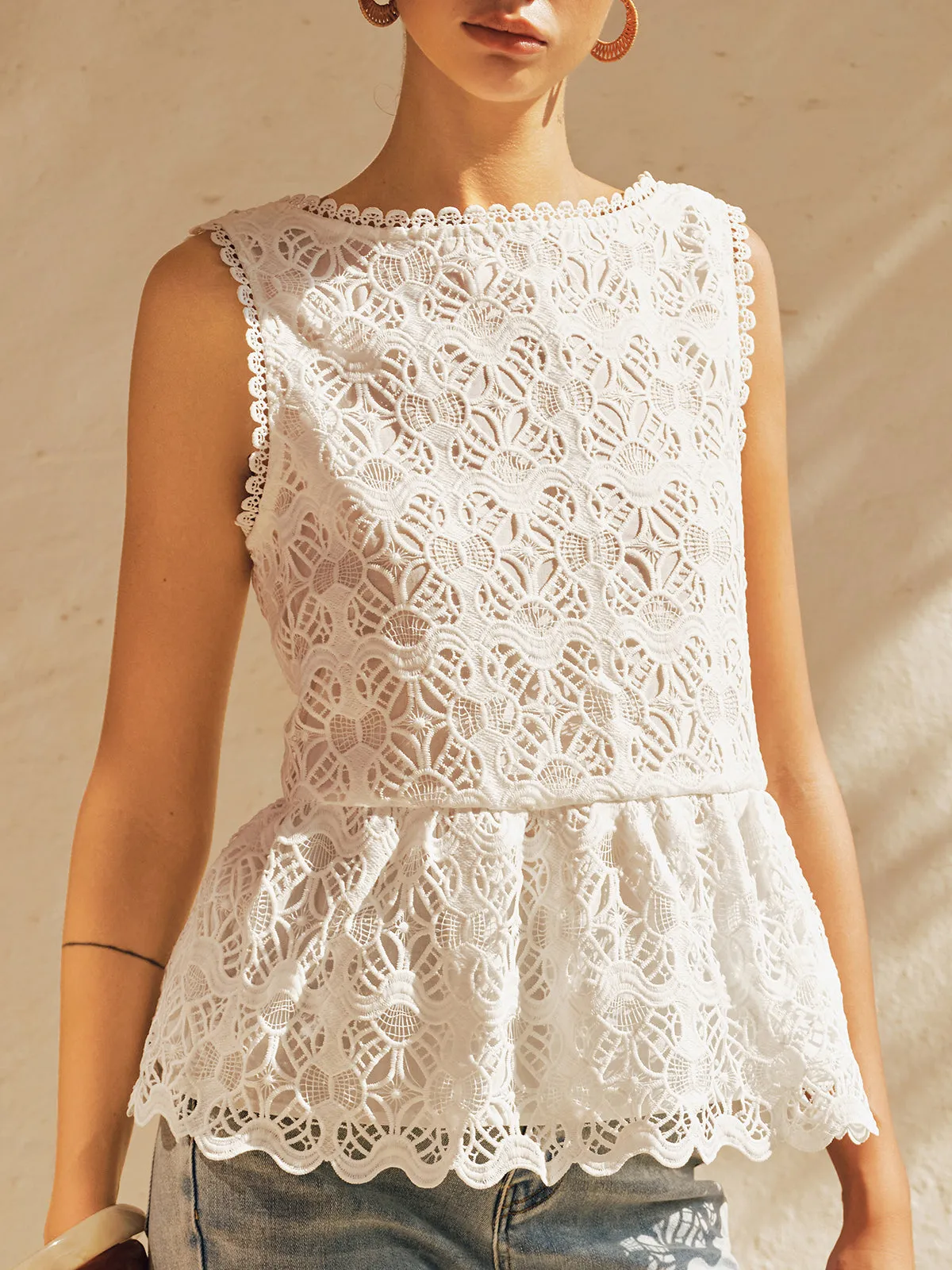 Guipure Lace Peplum Backless Sleeveless Top sold by COMMENSE product image thumbnail 3