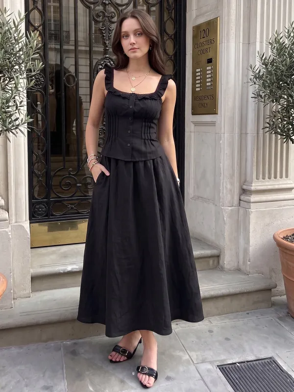 Ruffle Strap Corset Top & Midi Skirt Set made by COMMENSE