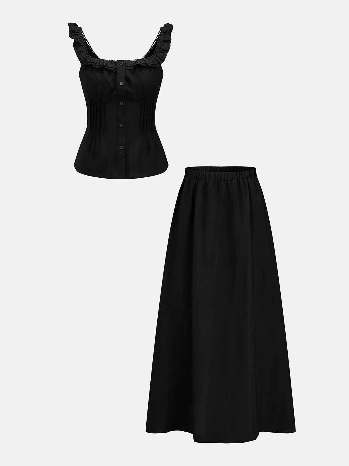 Ruffle Strap Corset Top & Midi Skirt Set sold by COMMENSE product image thumbnail 2