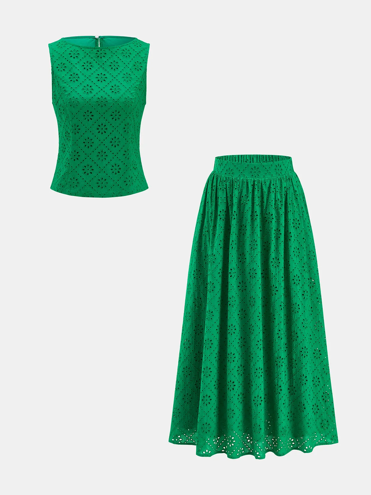 Eyelet Embroidered Top & Midi Skirt Set sold by COMMENSE product image thumbnail 2