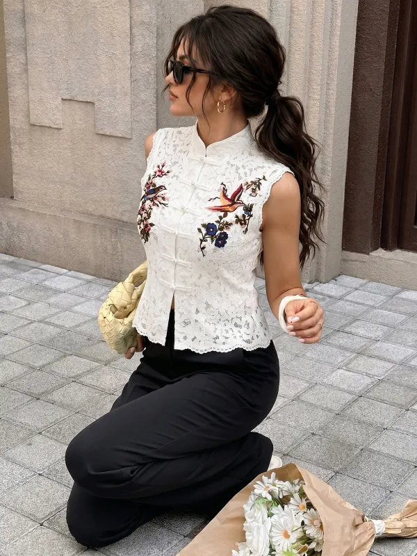 Embroidered Birdsong Lace Top made by COMMENSE