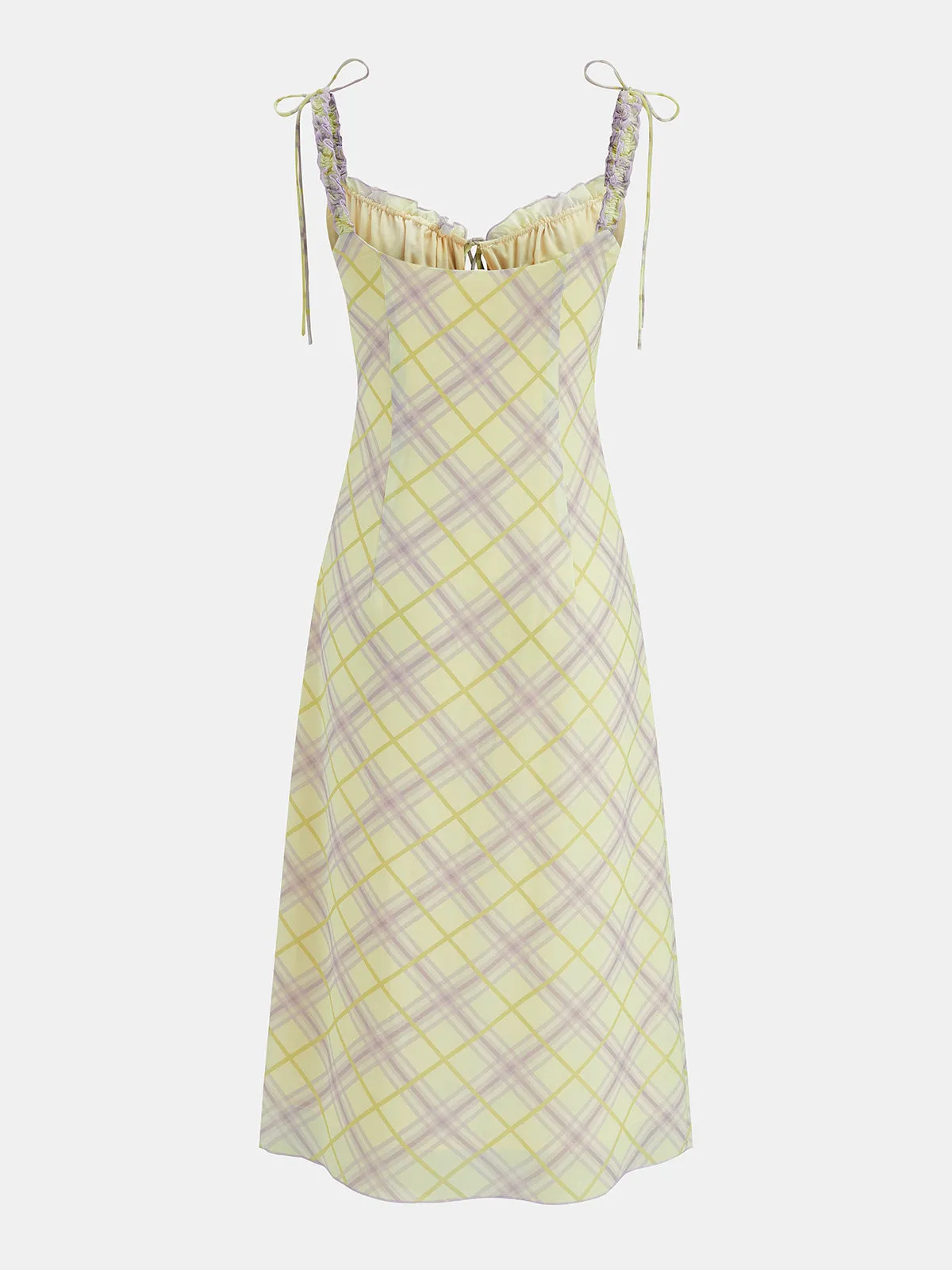 Plaid Ruffle Strap Bust Drawstring Midi Slip Dress sold by COMMENSE product image thumbnail 5