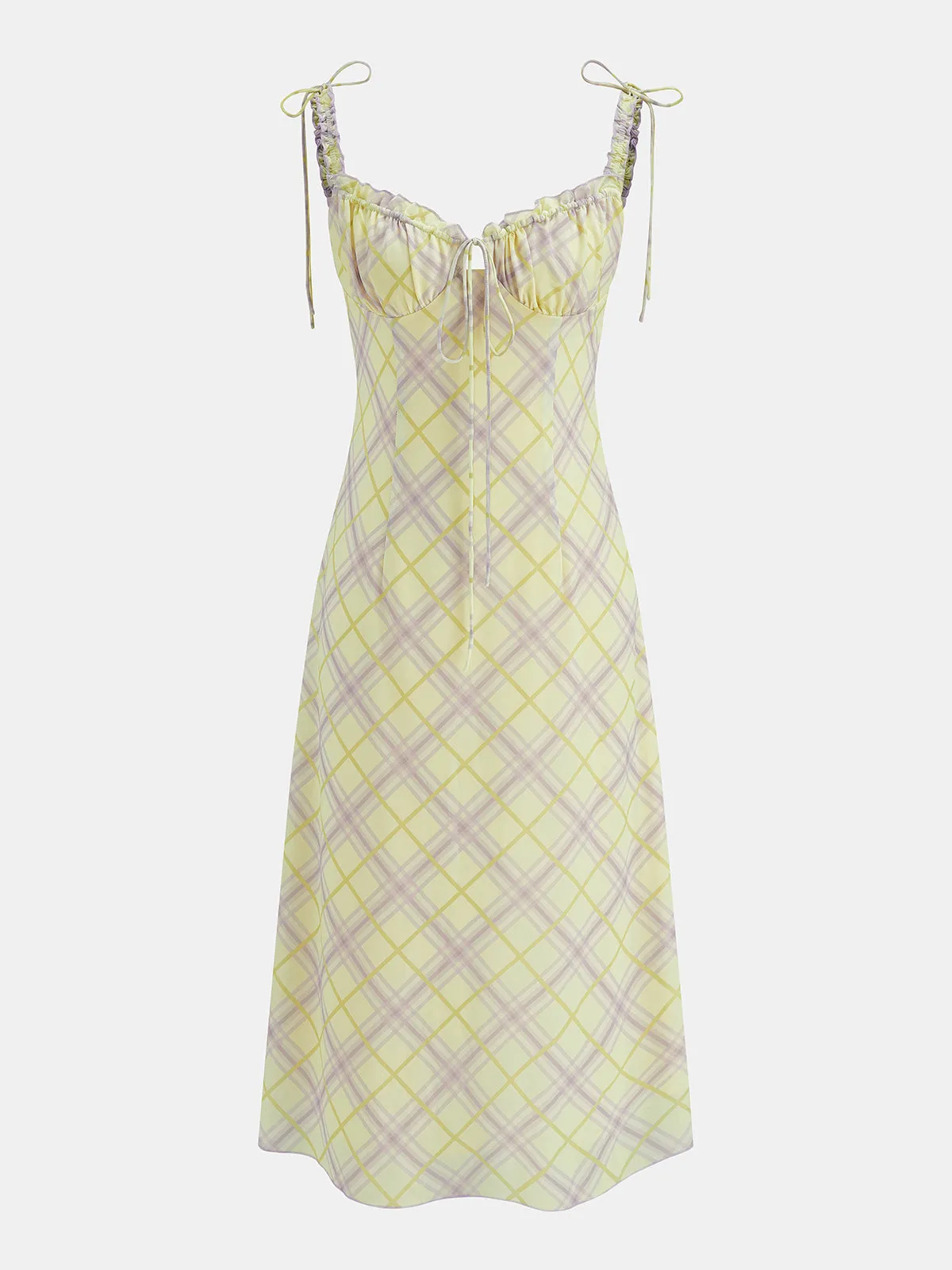 Plaid Ruffle Strap Bust Drawstring Midi Slip Dress sold by COMMENSE product image thumbnail 4