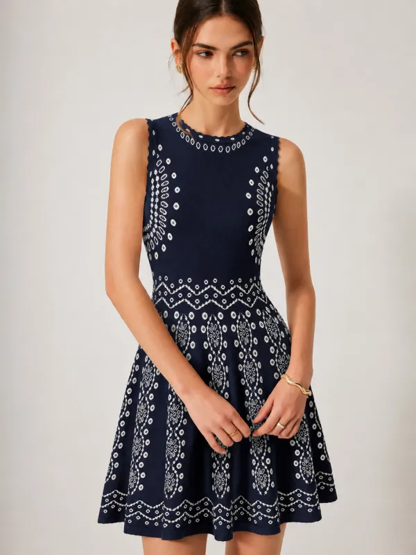 Scallop Trim Ethnic Pattern Knit Mini Dress made by COMMENSE