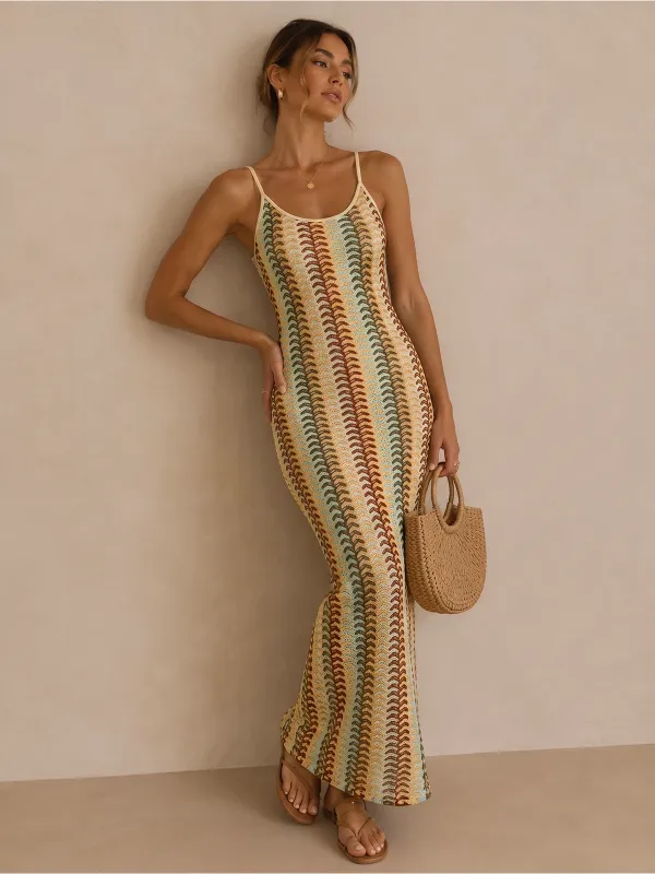 Multicolor Striped Knit Midi Cami Dress made by COMMENSE