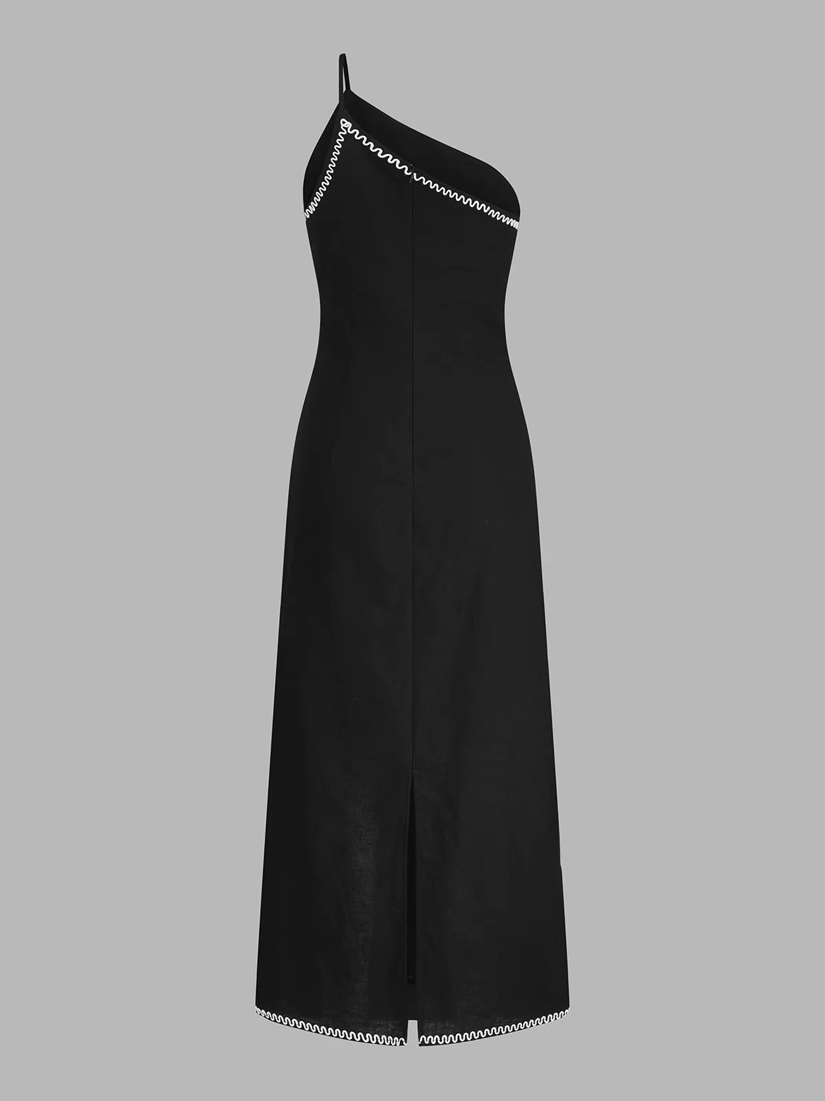 One Shoulder Applique Cotton Linen Mid Dress sold by COMMENSE product image thumbnail 2
