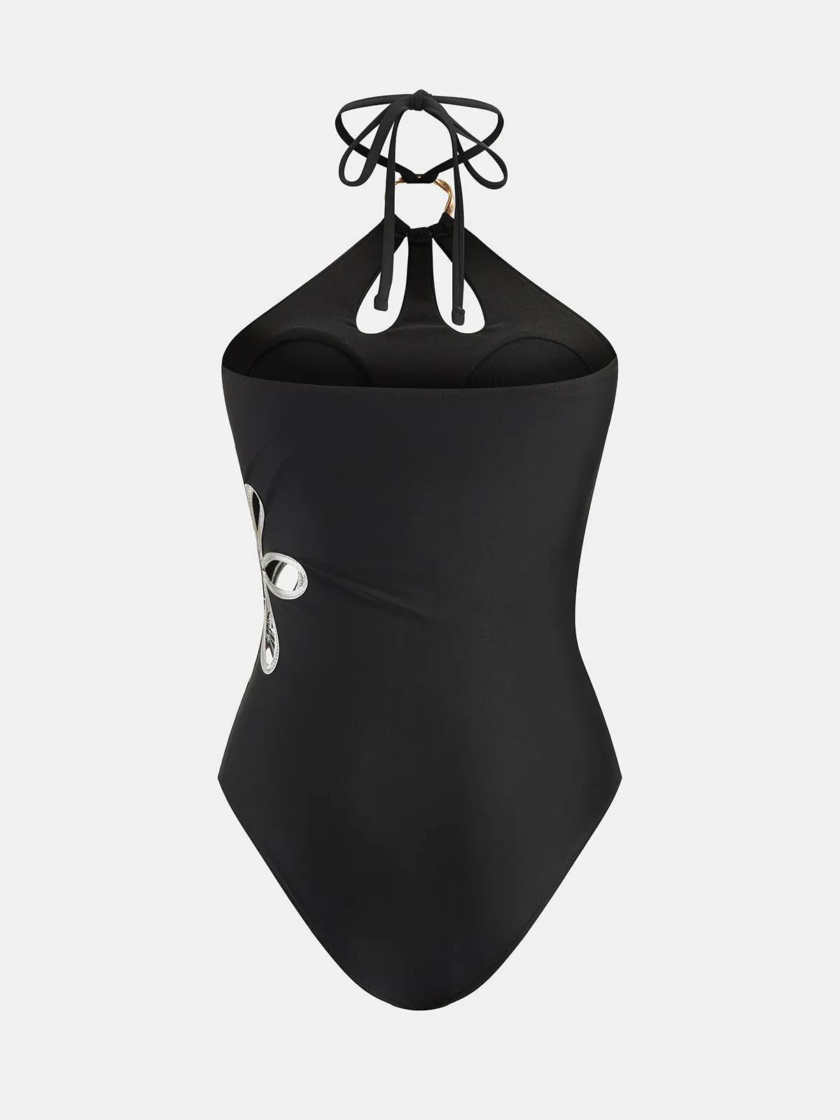 Halter O-Ring Floral Hollow One Piece Swimsuit sold by COMMENSE product image thumbnail 2