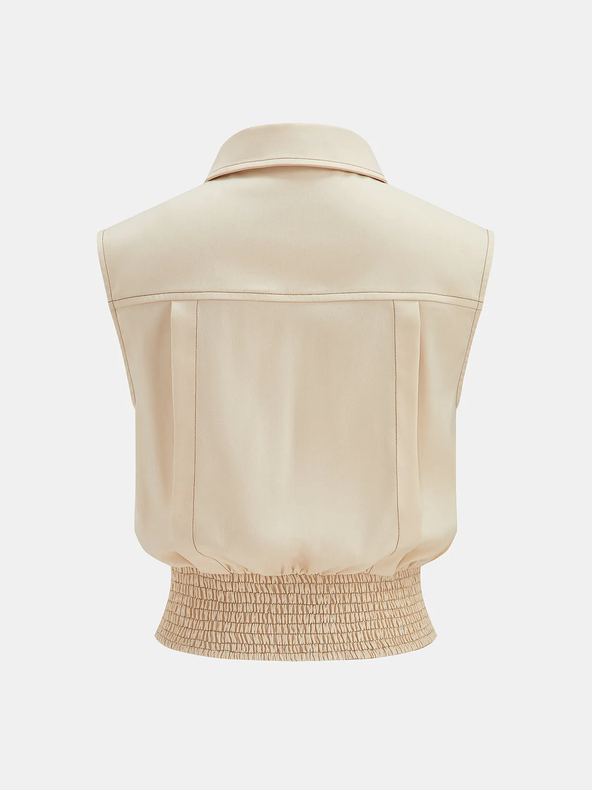 Contrast Stitch Collared Sleeveless Cinched Waist Shirt sold by COMMENSE product image thumbnail 2