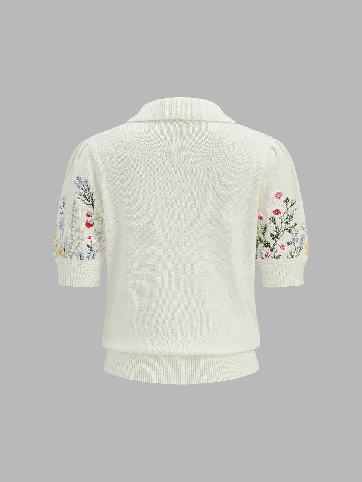 Floral Embroidery Collared Knit Cardigan sold by COMMENSE product image thumbnail 2