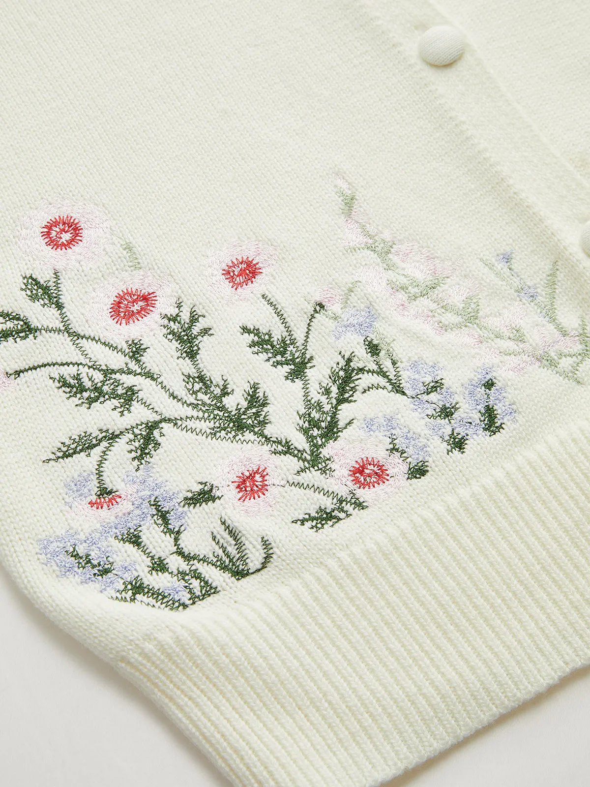Floral Embroidery Collared Knit Cardigan sold by COMMENSE product image thumbnail 4