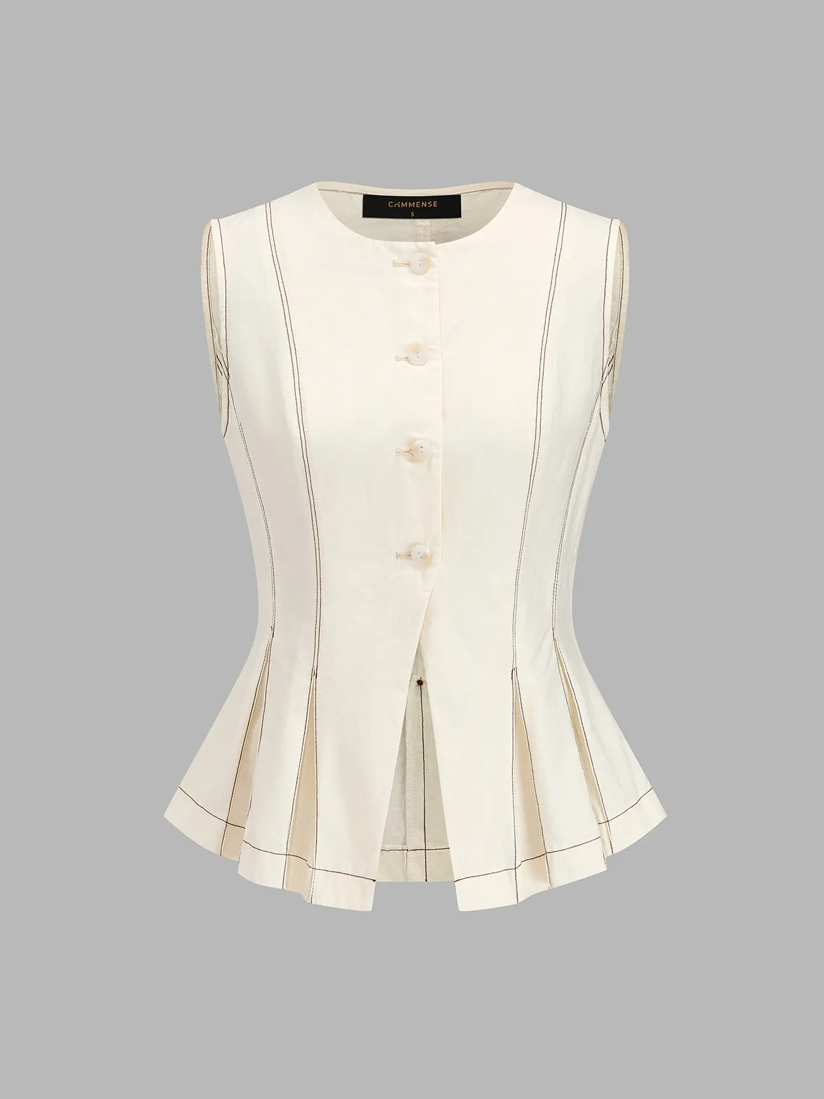 Contrast Stitch Peplum Vest & Pleated Shorts Set sold by COMMENSE product image thumbnail 2