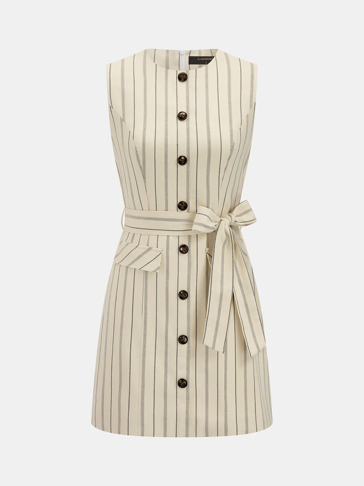 Striped Sleeveless Buttoned Belted Mini Dress sold by COMMENSE product image thumbnail 2