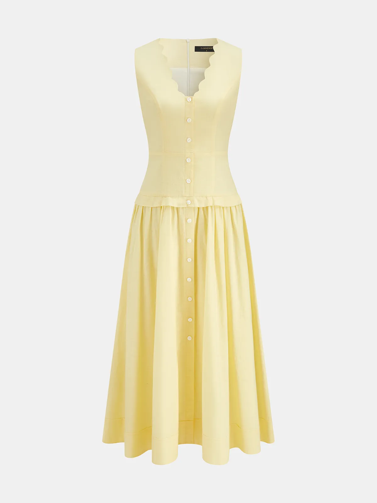 Button Front Sleeveless Cotton Linen Midi Dress sold by COMMENSE product image thumbnail 2