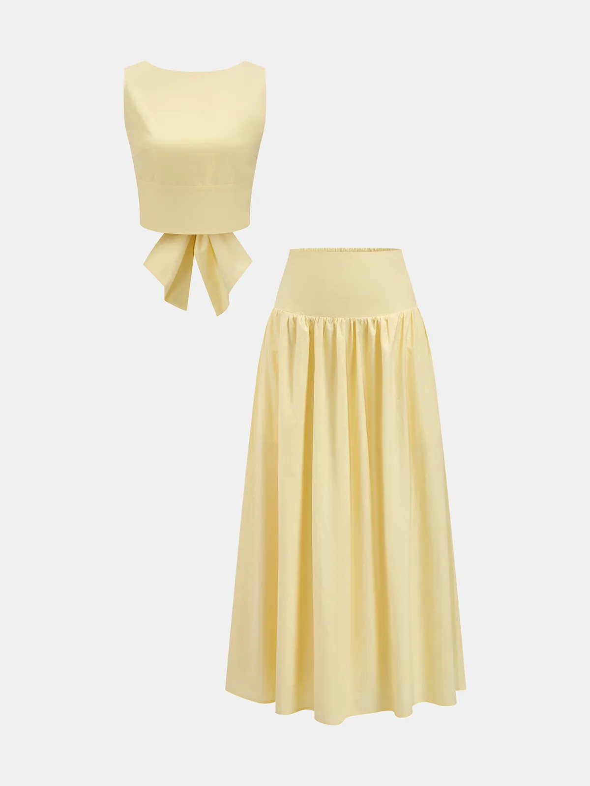Sleeveless Bow Backless Top & Midi Skirt Set sold by COMMENSE