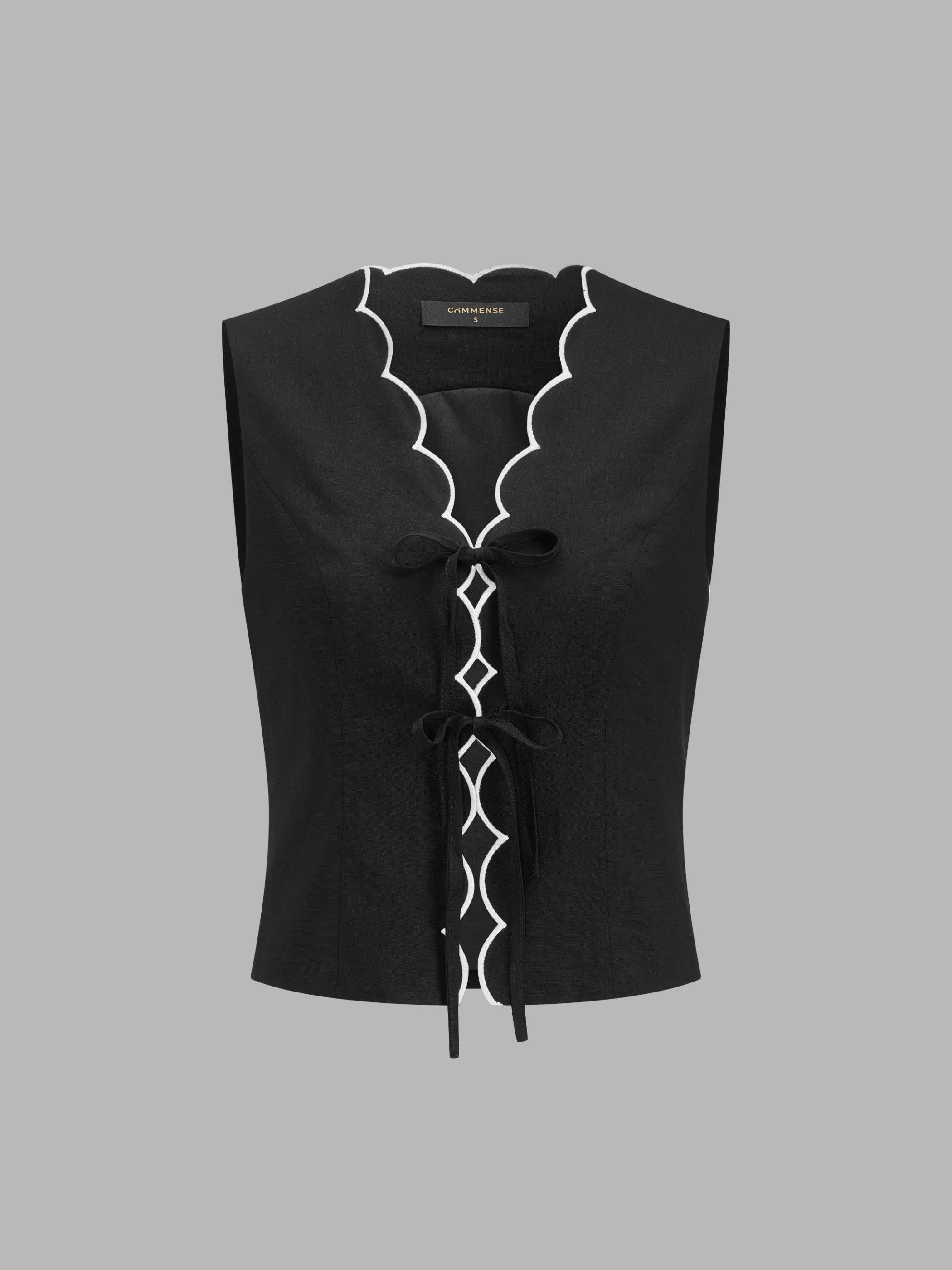 Tie-Front Scallop Trim Top & Shorts Set sold by COMMENSE product image thumbnail 2