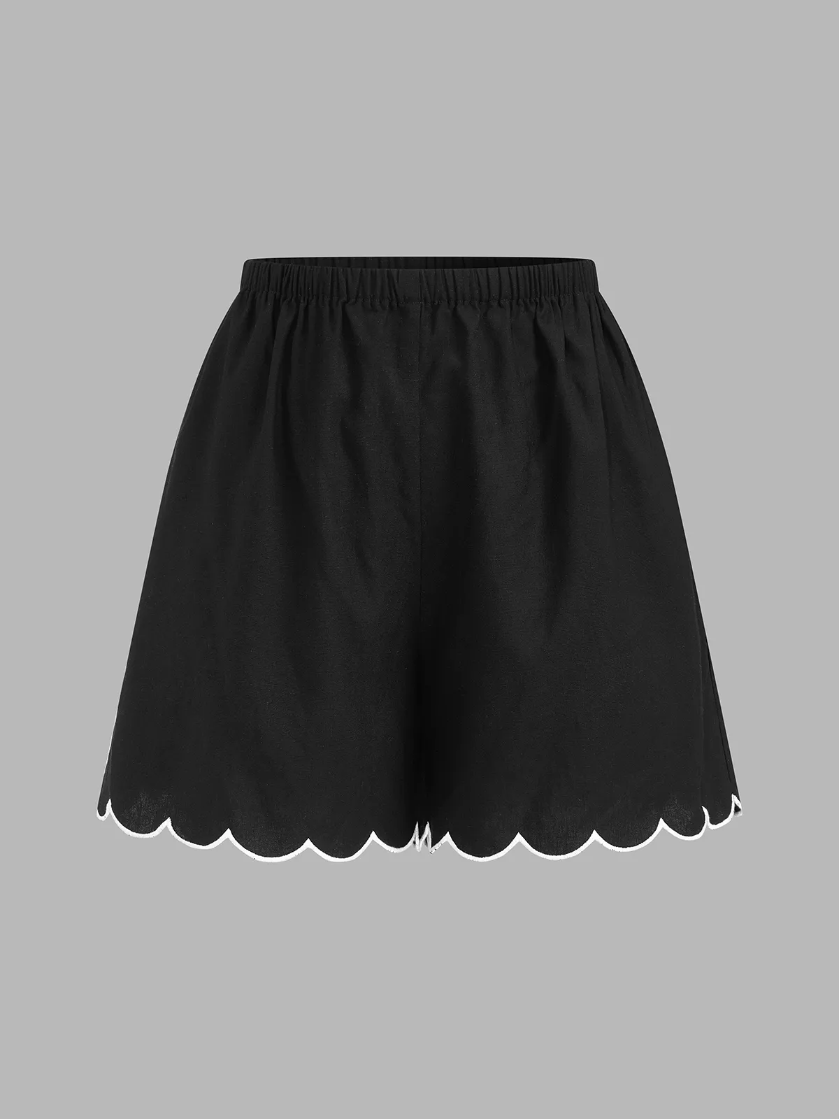 Tie-Front Scallop Trim Top & Shorts Set sold by COMMENSE product image thumbnail 4