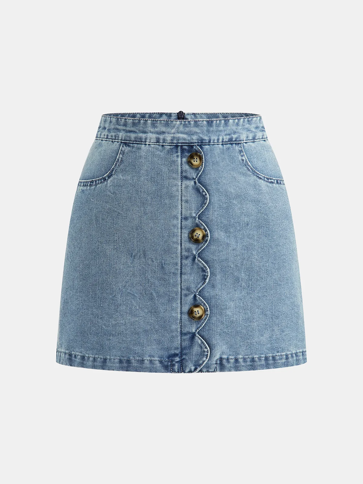 Scallop Edge Denim Two Piece Skirt Set sold by COMMENSE product image thumbnail 4