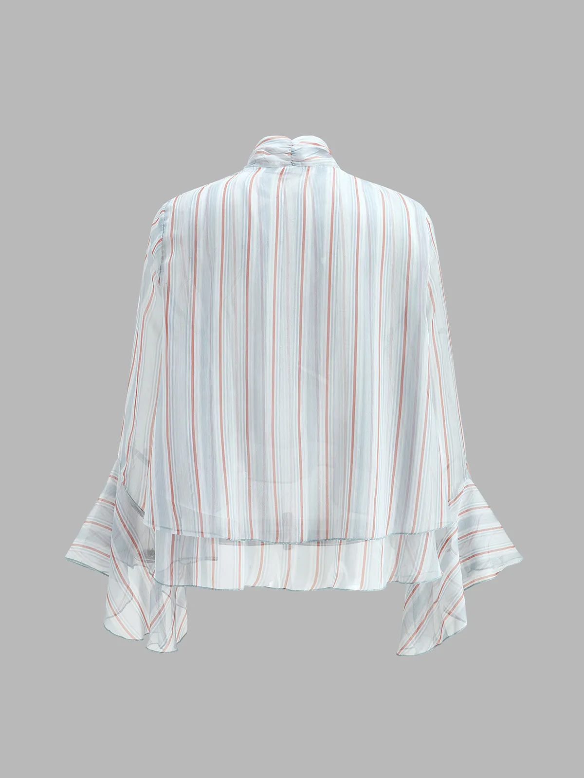 Striped Bow Neck Flounce Sleeve Blouse sold by COMMENSE product image thumbnail 2