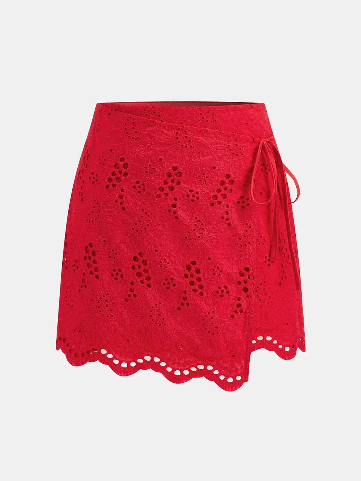 Eyelet Embroidery Tie Waist Mini Skirt sold by COMMENSE product image thumbnail 2