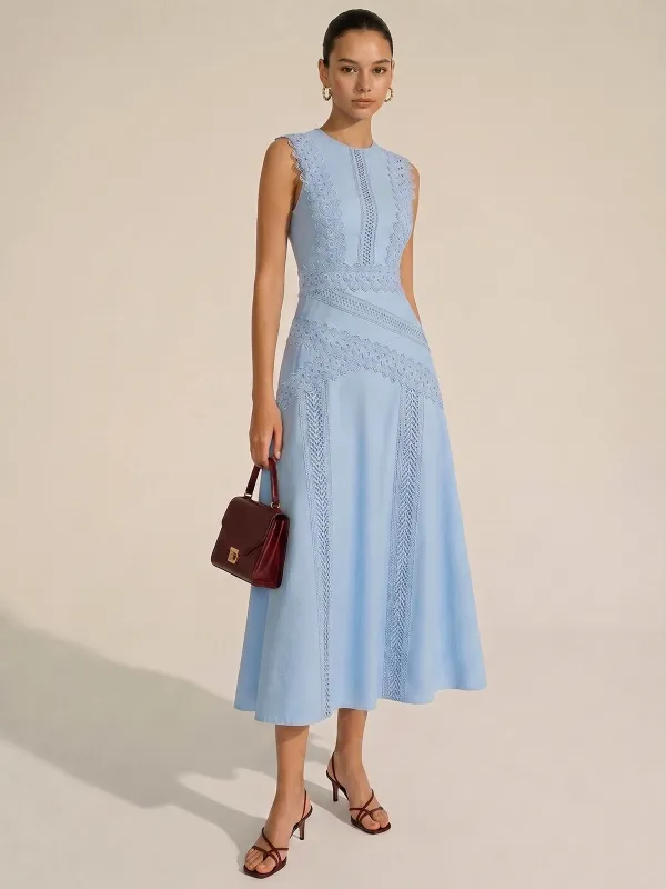 Lace Panel Sleeveless Midi Dress made by COMMENSE