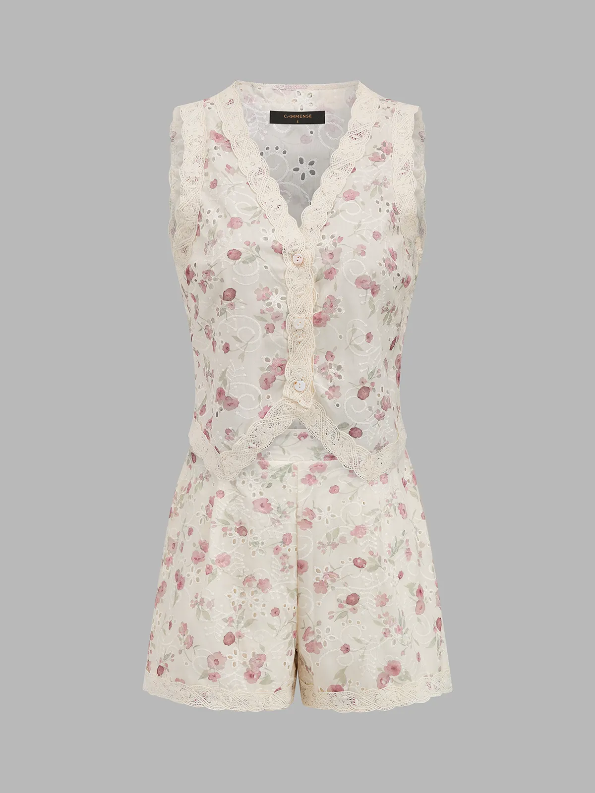 Floral Lace Two Piece Shorts Set sold by COMMENSE product image thumbnail 2