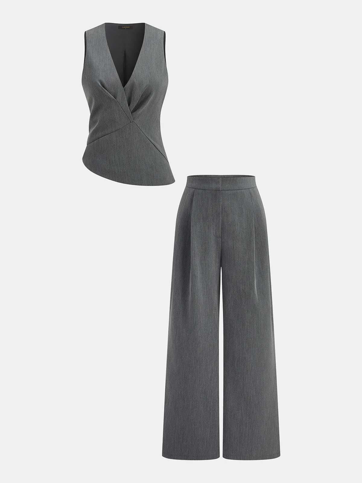 V Neck Asymmetrical Vest & Pleated Pant Set sold by COMMENSE product image thumbnail 2