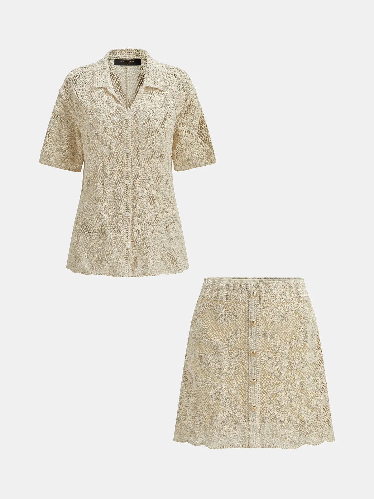 Lace Short Sleeve Shirt & Mini Skirt Set sold by COMMENSE product image thumbnail 2