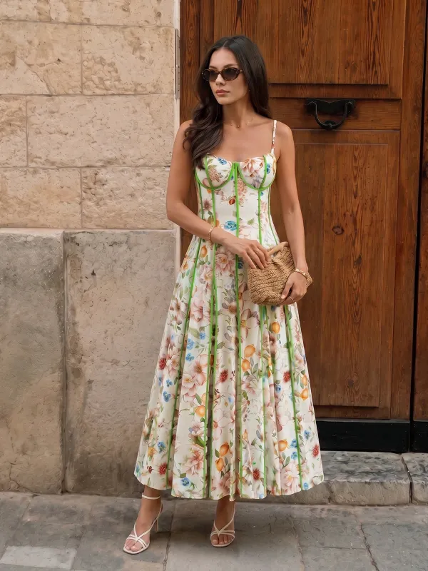 Corset Seam Tropical Print Swing Dress made by COMMENSE