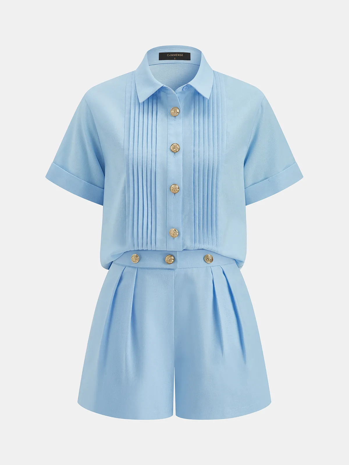 Metal Button Pleated Two Piece Shorts Set sold by COMMENSE product image thumbnail 2
