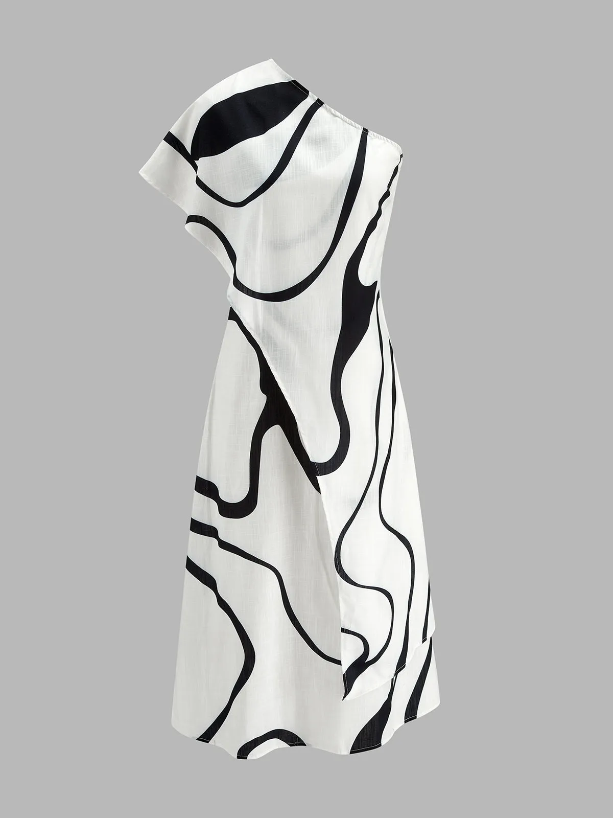 One Shoulder Abstract Print Midi Dress sold by COMMENSE product image thumbnail 2