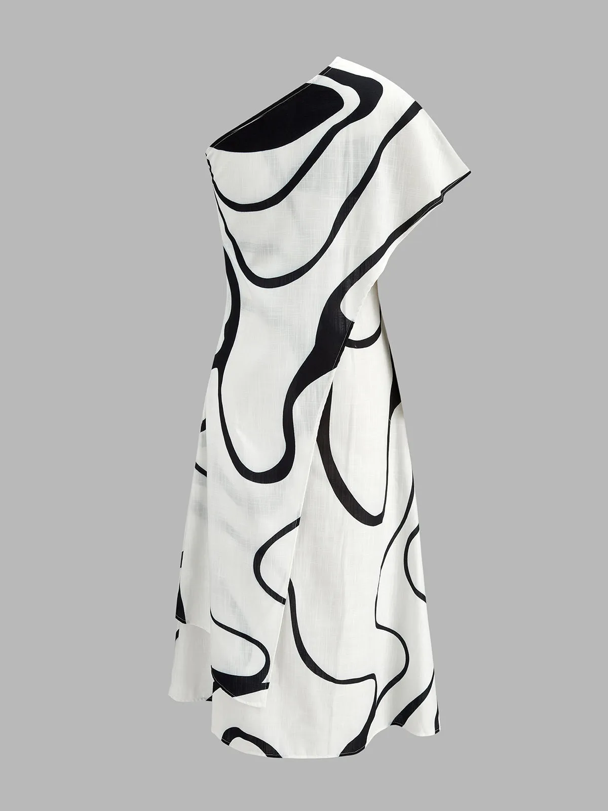 One Shoulder Abstract Print Midi Dress sold by COMMENSE product image thumbnail 3
