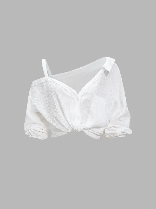 Textured Cold Shoulder Blouse made by COMMENSE