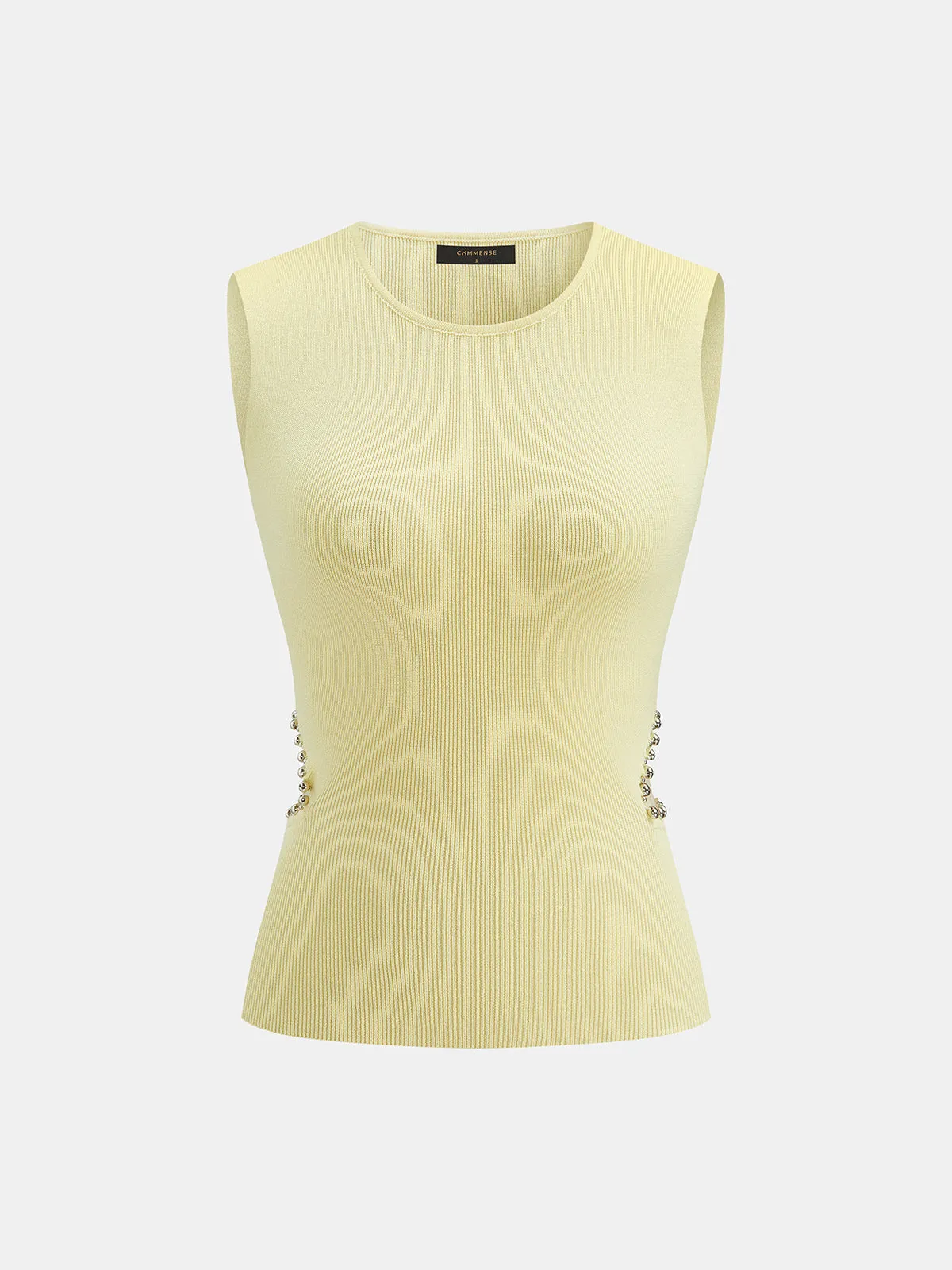 Bead Cutout Ribbed Knit Tank Top sold by COMMENSE