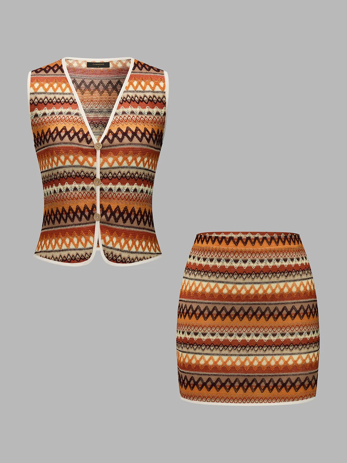 Chevron Knit Vest & Mini Skirt Set sold by COMMENSE