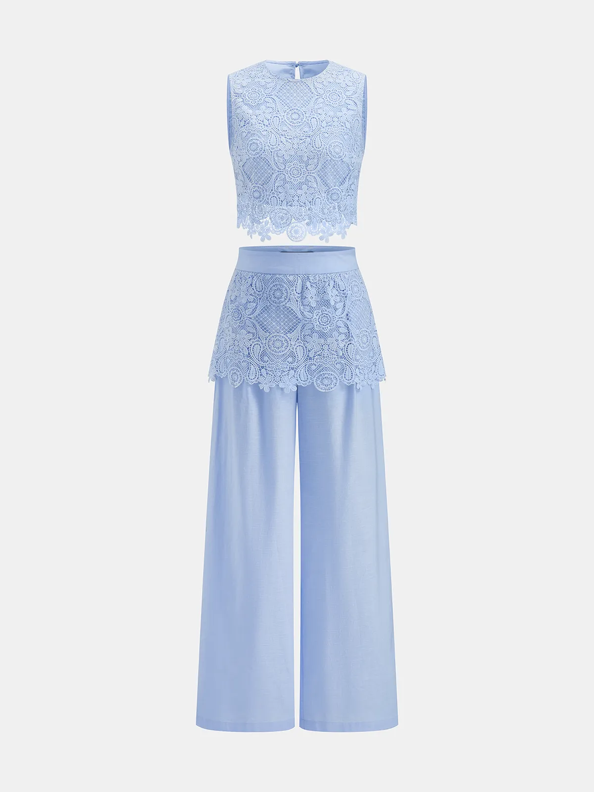 Lace Panel Cotton Linen Two Piece Pants Set sold by COMMENSE product image thumbnail 2