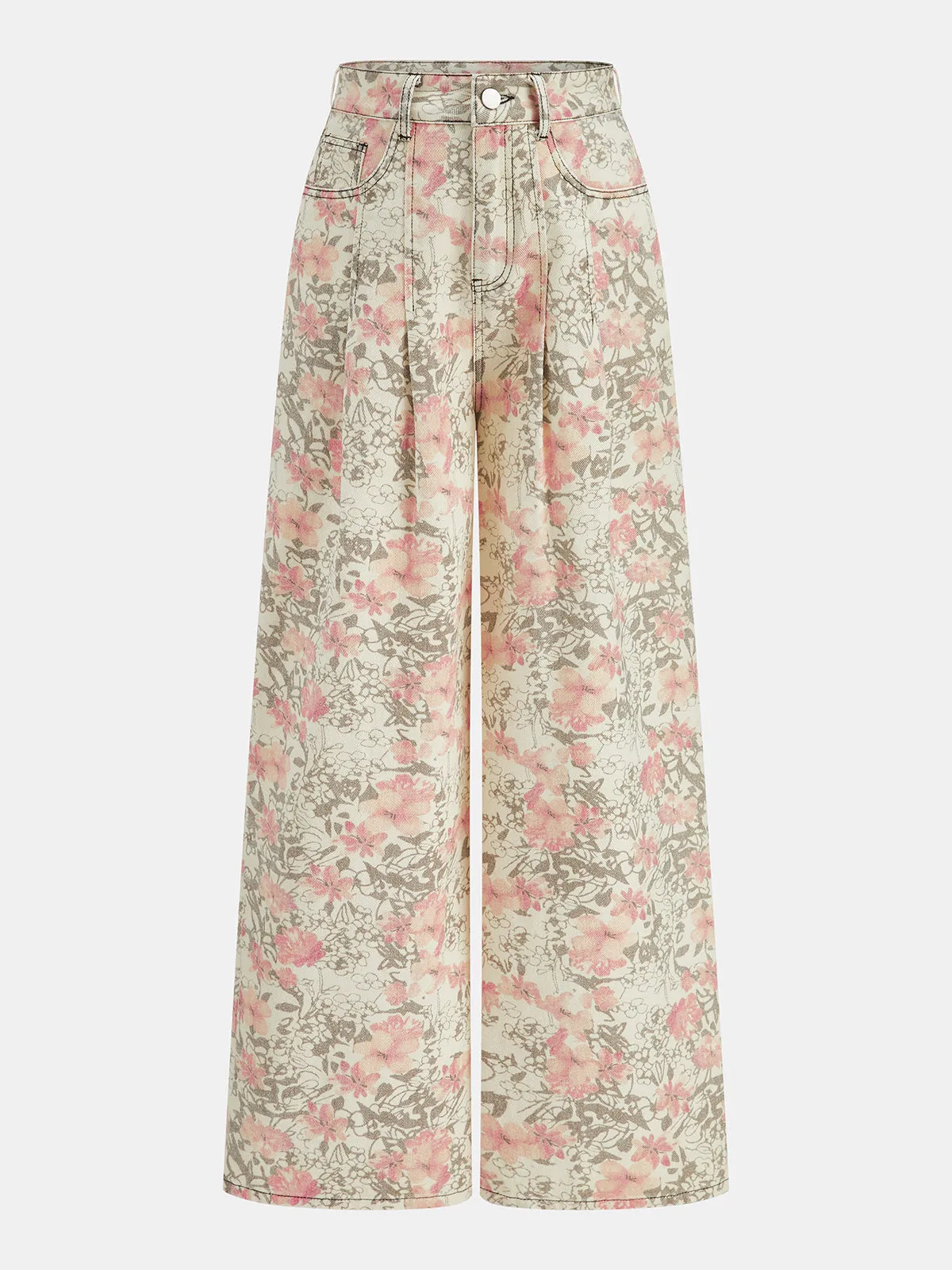 Floral Mid Waist Wide Leg Jeans sold by COMMENSE
