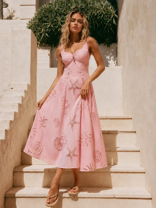 Ocean Cutwork Flared Midi Dress made by COMMENSE